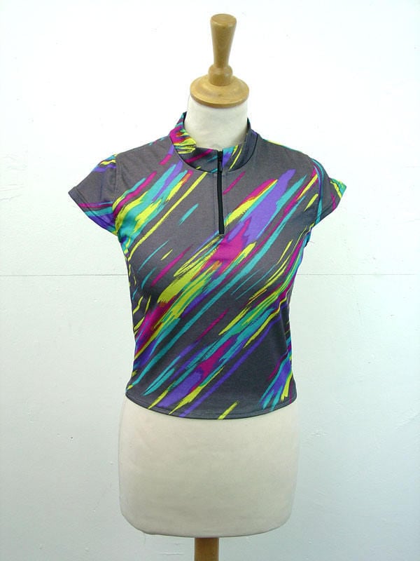 Multicoloured Athletic Top, Sustainable Gym Clothes, Upcycled Cycling Jersey, Size Small