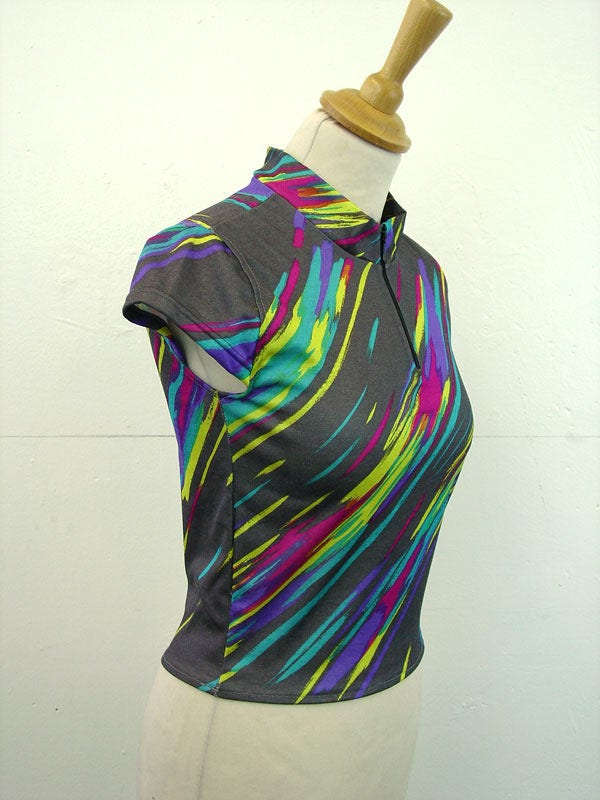 Multicoloured Athletic Top, Sustainable Gym Clothes, Upcycled Cycling Jersey, Size Small