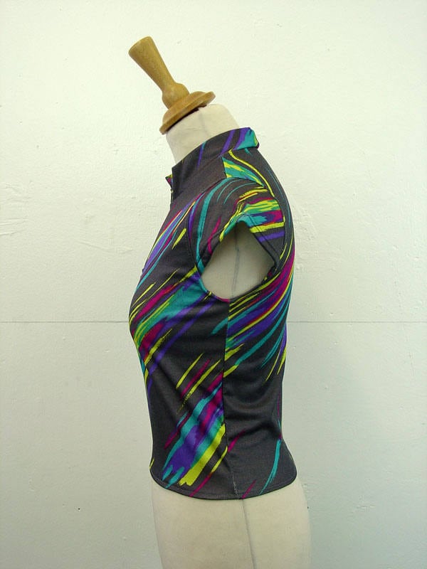 Multicoloured Athletic Top, Sustainable Gym Clothes, Upcycled Cycling Jersey, Size Small