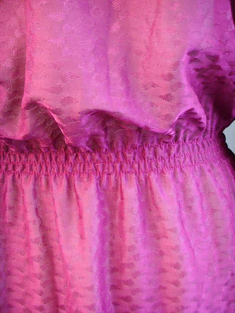 80s Magenta Sheer Blouse with Pussy Bow, Size Large