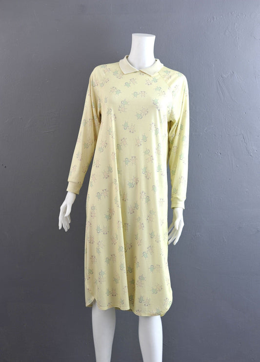 80s St Michael Nightshirt: Pale Lemon Stick Figure Pajama Dress (Size S/M)