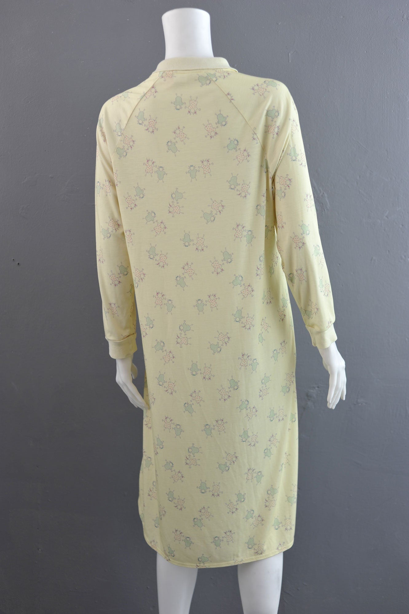 80s St Michael Nightshirt: Pale Lemon Stick Figure Pajama Dress (Size S/M)