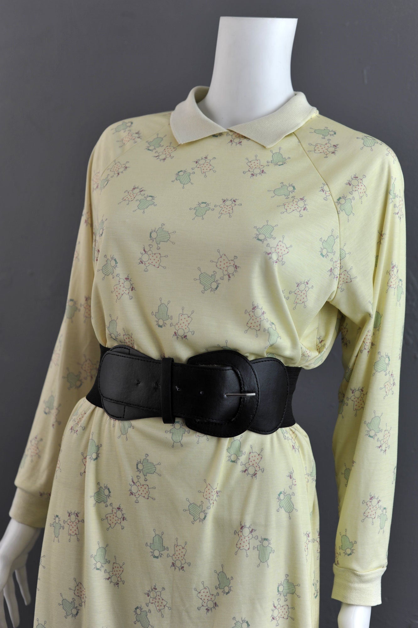 80s St Michael Nightshirt: Pale Lemon Stick Figure Pajama Dress (Size S/M)