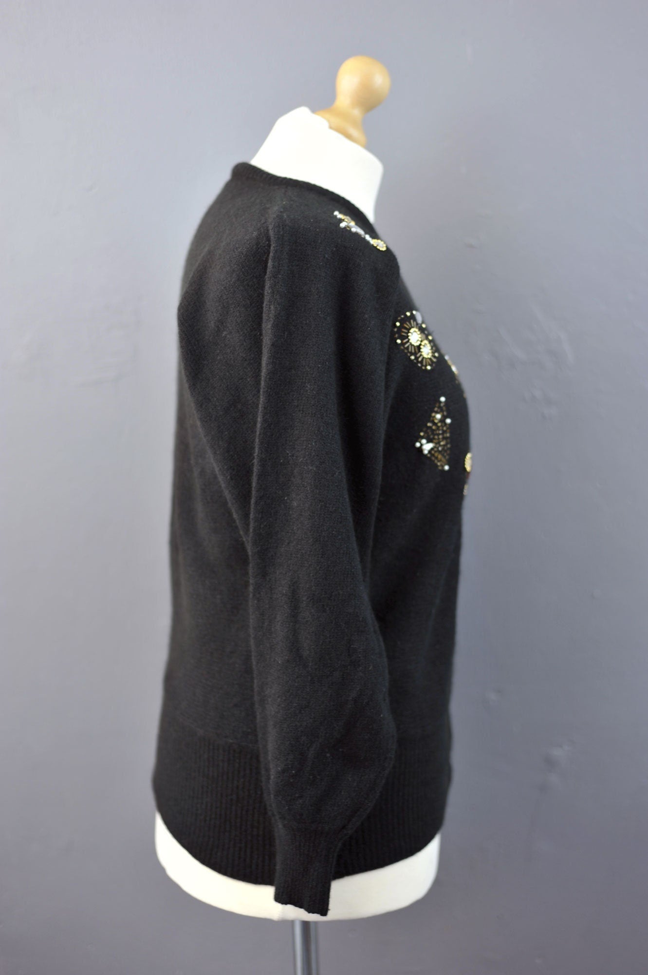 80s Beaded Angora Wool Cardigan, Vintage Kitsch Party Knitwear, Size Medium Large