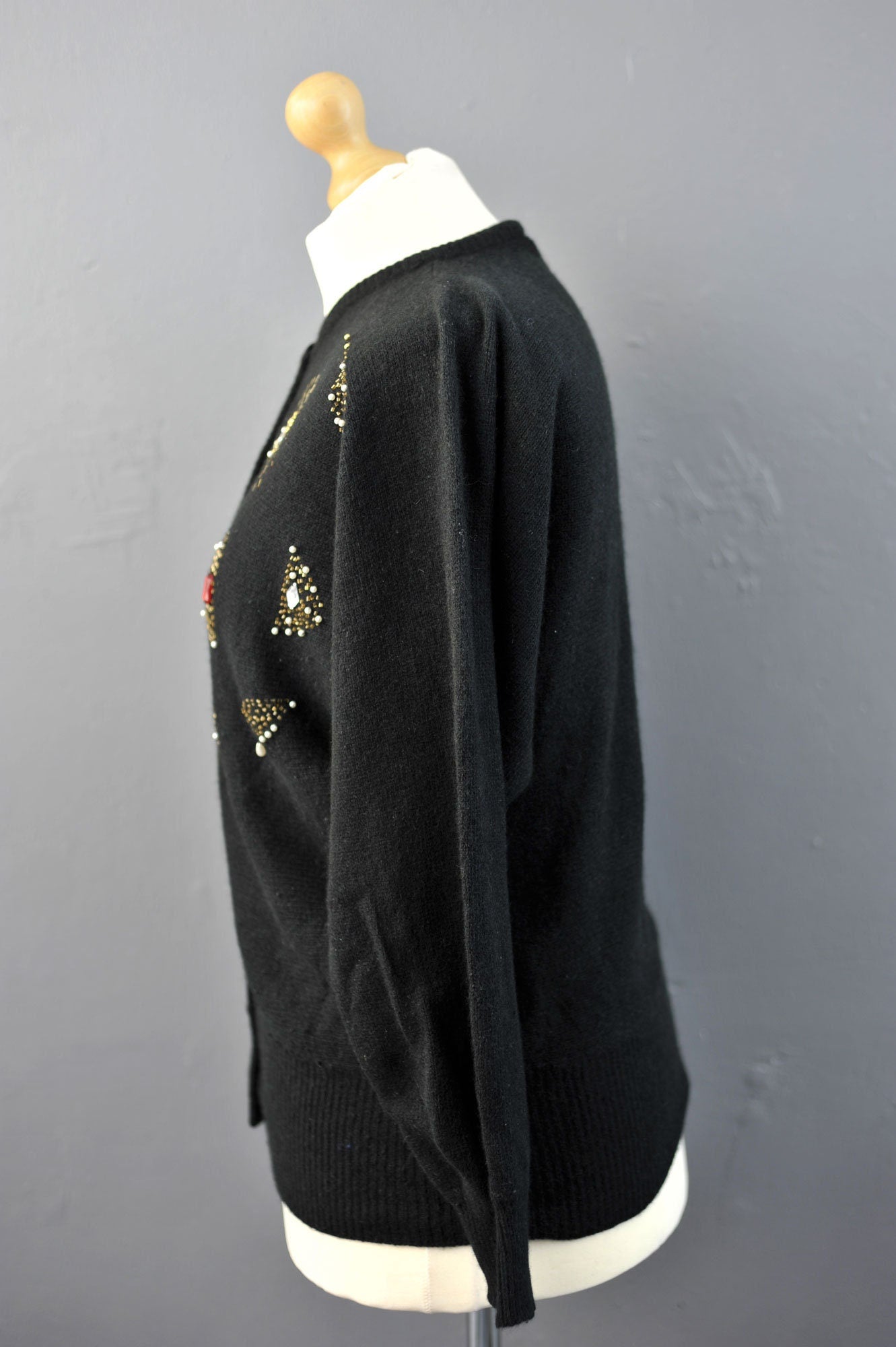 80s Beaded Angora Wool Cardigan, Vintage Kitsch Party Knitwear, Size Medium Large