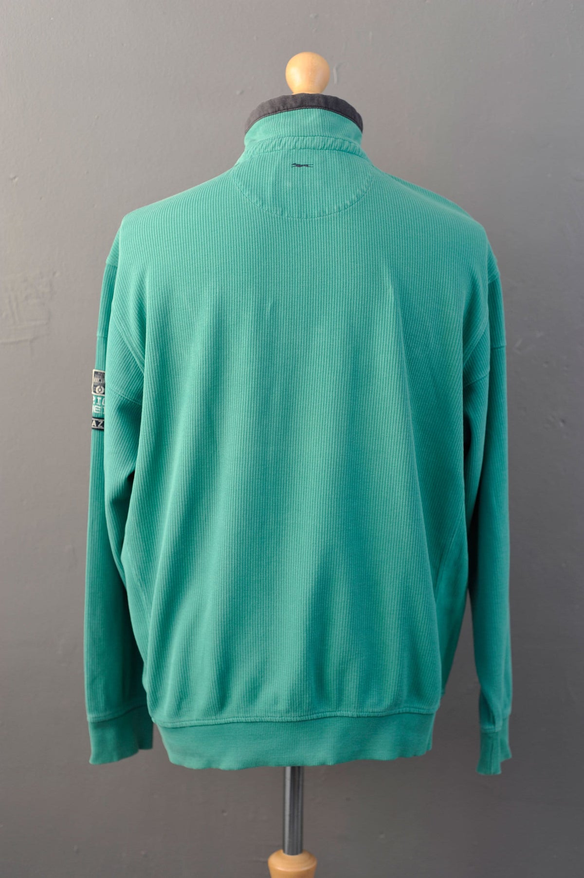 Y2K Ribbed Cotton Jumper with Zip Neck High Collar, Mint Green Engbers Capa Cabana, Size XXL