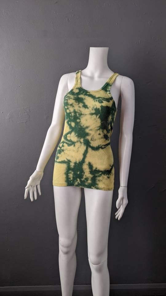 Green Tie Dye Vest, Upcycled Muscle Tank Top, Size XS to Medium