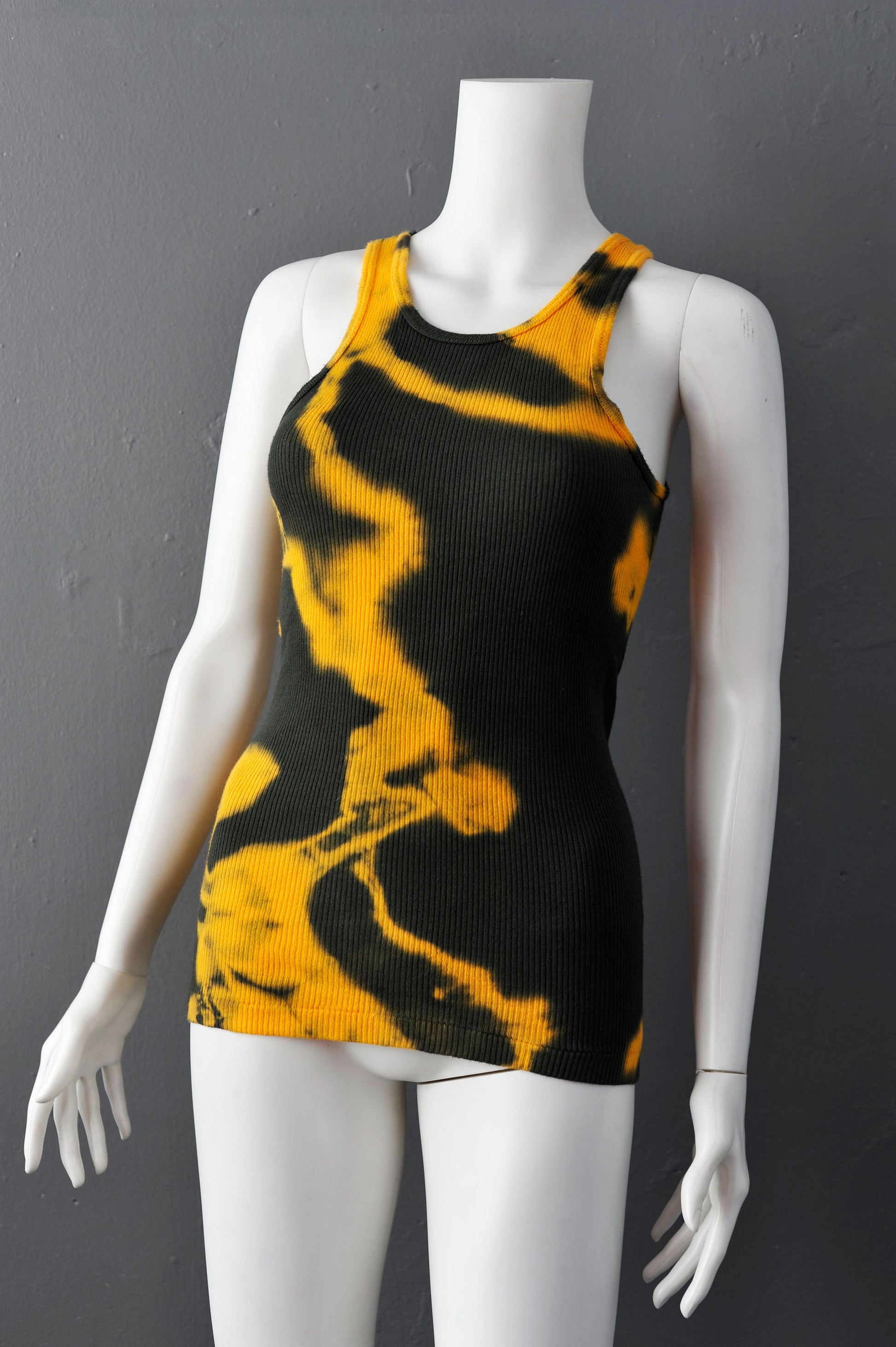 Tie Dye Tank Vest: Reworked Yellow & Green, XS-Small