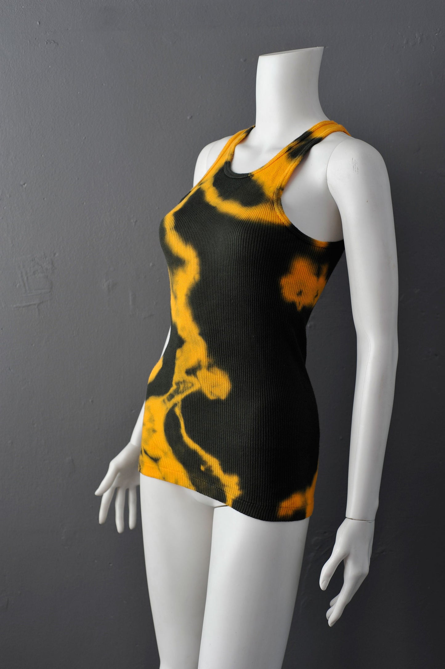 Tie Dye Tank Vest: Reworked Yellow & Green, XS-Small