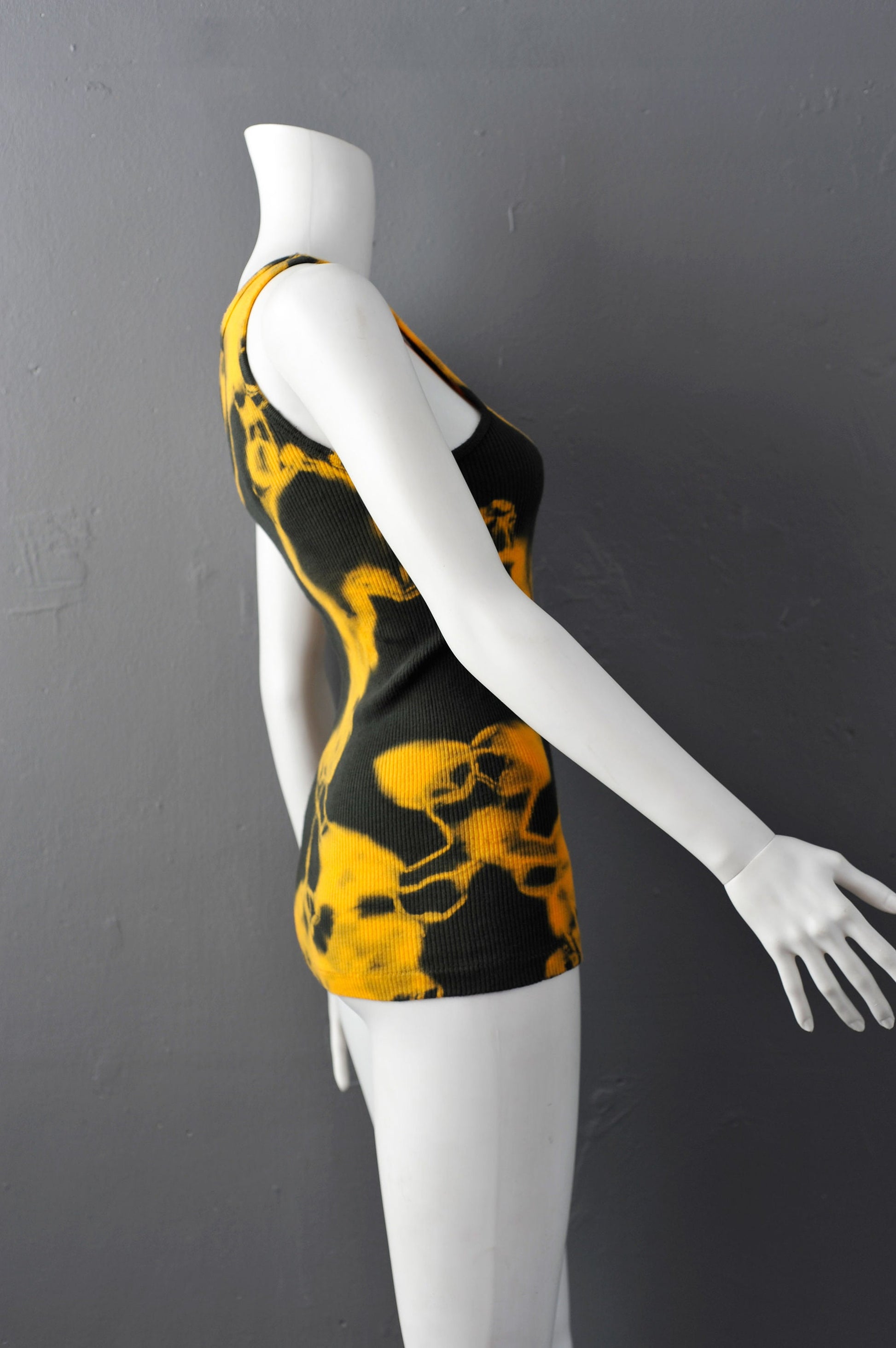 Tie Dye Tank Vest: Reworked Yellow & Green, XS-Small