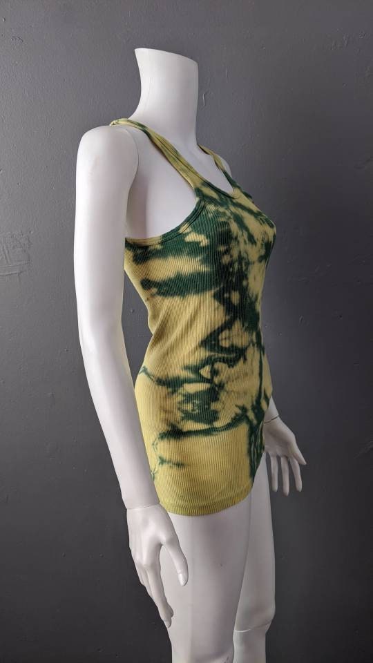 Green Tie Dye Vest, Upcycled Muscle Tank Top, Size XS to Medium