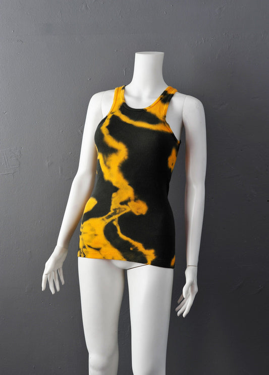 Tie Dye Tank Vest: Reworked Yellow & Green, XS-Small