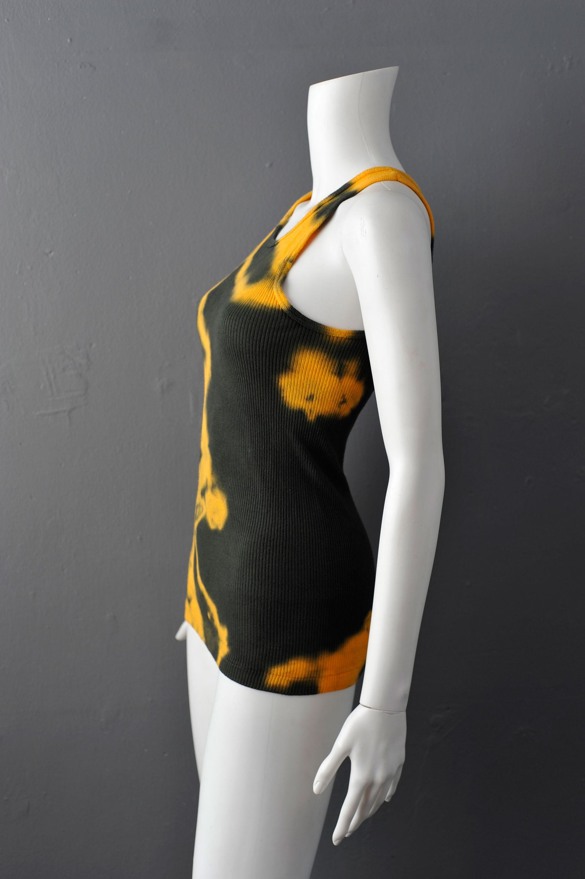 Tie Dye Tank Vest: Reworked Yellow & Green, XS-Small