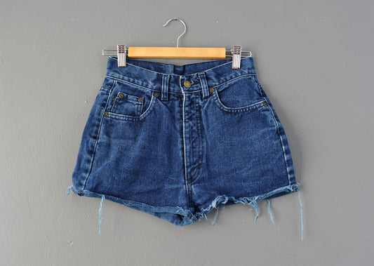 Dark Blue Denim Booty Shorts, Le Donne di Wampum Cut Offs, 26 Waist
