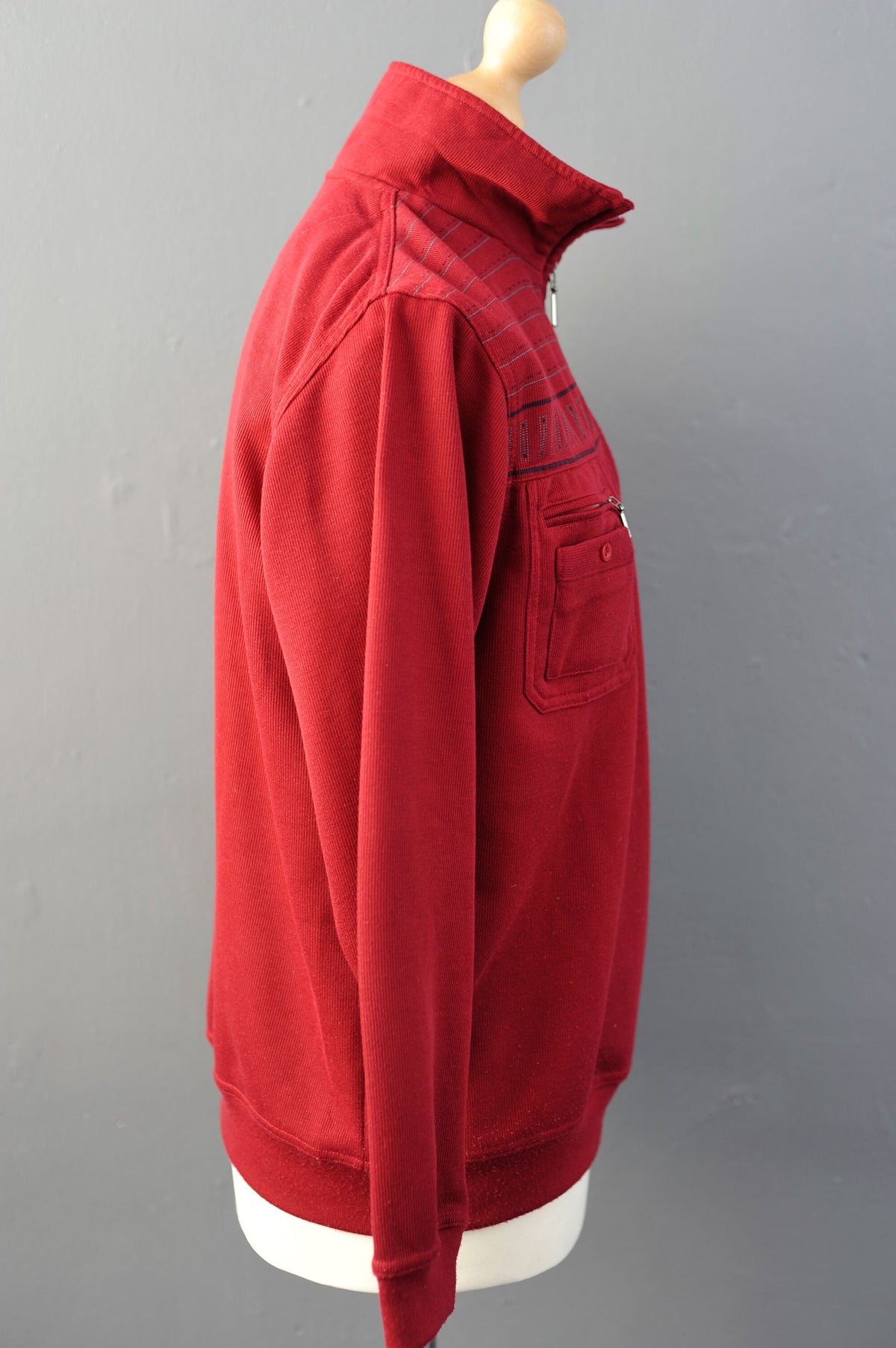 90s Burgundy Cotton Turtleneck Jumper with Zip Neck High Collar, Size M