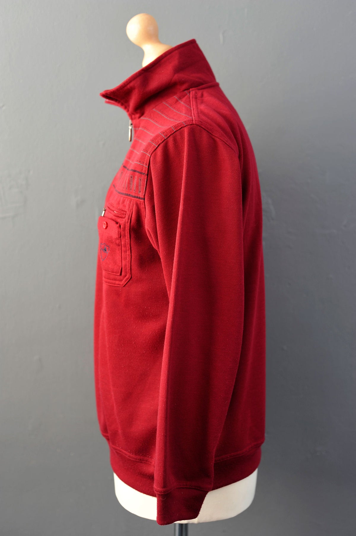 90s Burgundy Cotton Turtleneck Jumper with Zip Neck High Collar, Size M