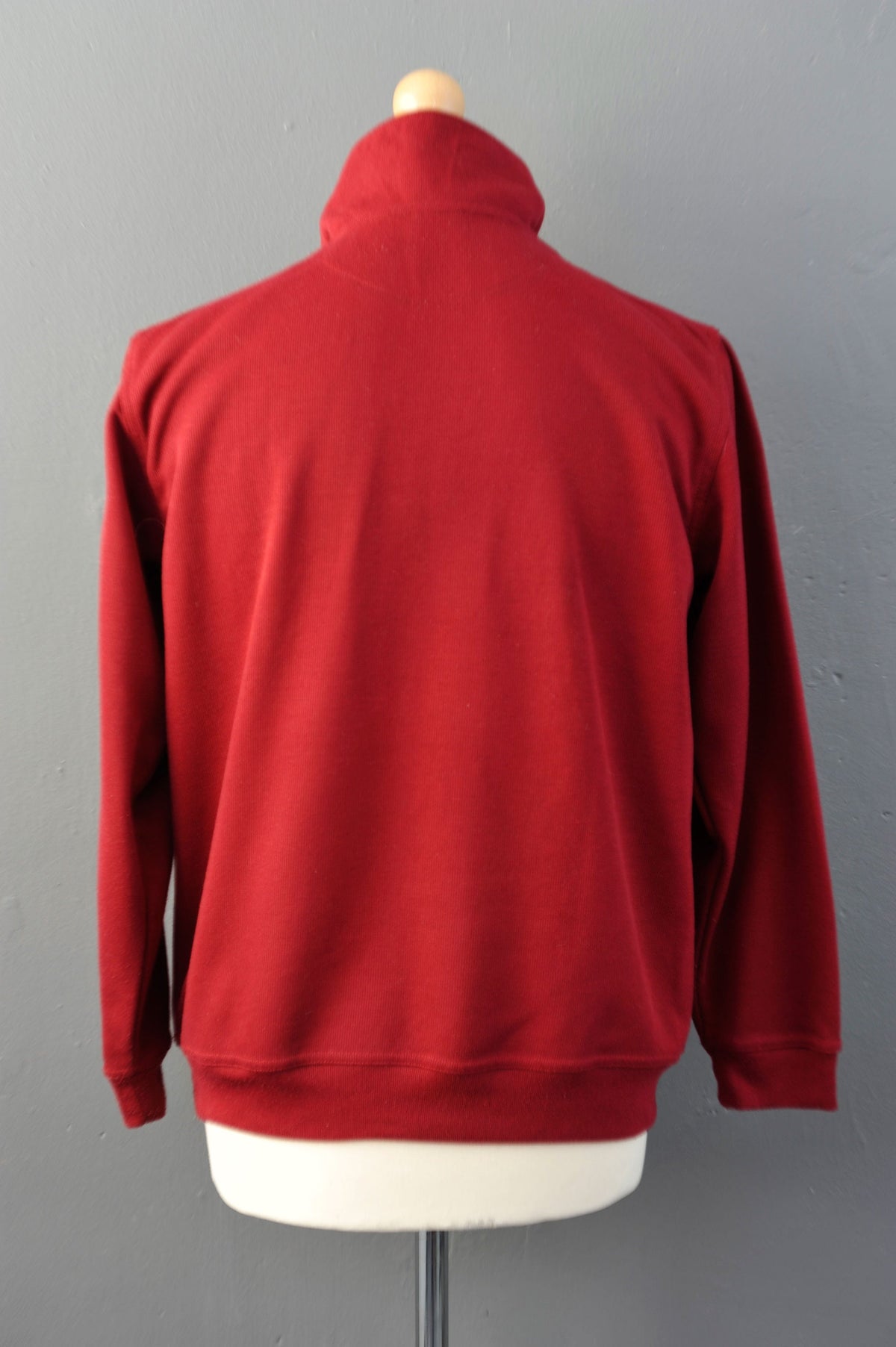 90s Burgundy Cotton Turtleneck Jumper with Zip Neck High Collar, Size M
