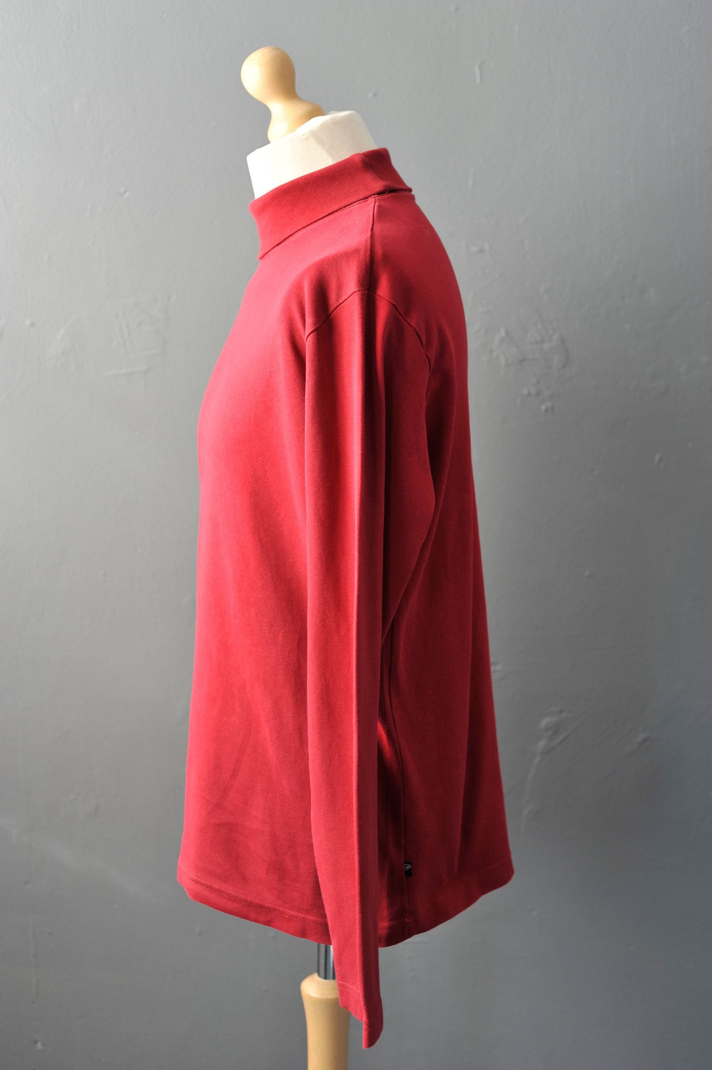 Vintage Red Polo Neck, 90s Mock Neck Cotton Top, Size Large