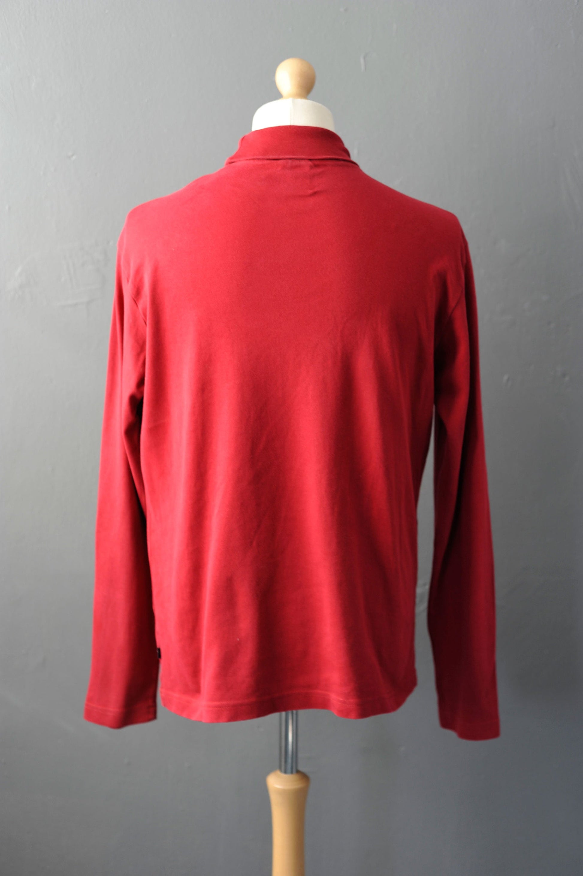 Vintage Red Polo Neck, 90s Mock Neck Cotton Top, Size Large