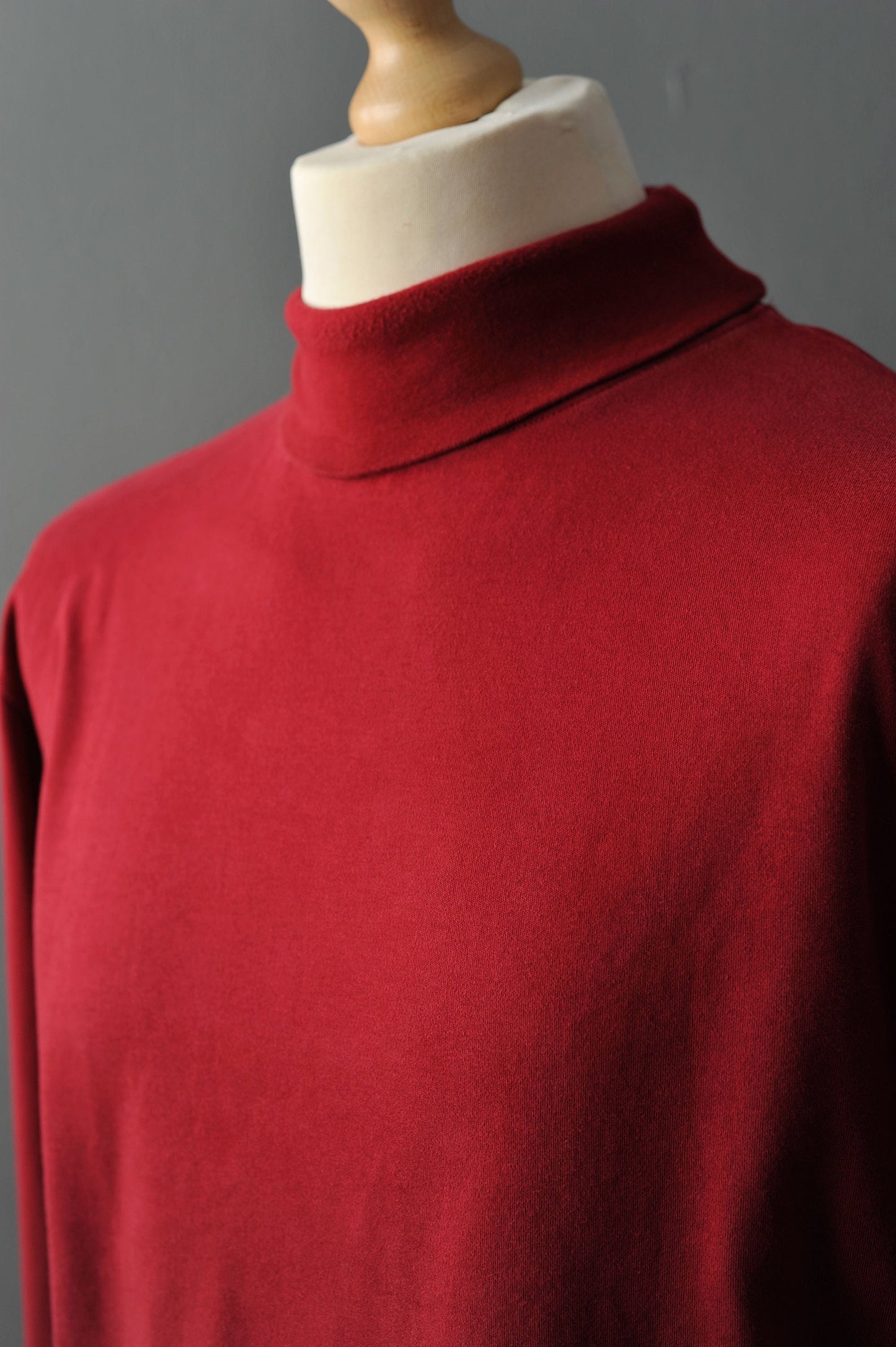 Vintage Red Polo Neck, 90s Mock Neck Cotton Top, Size Large