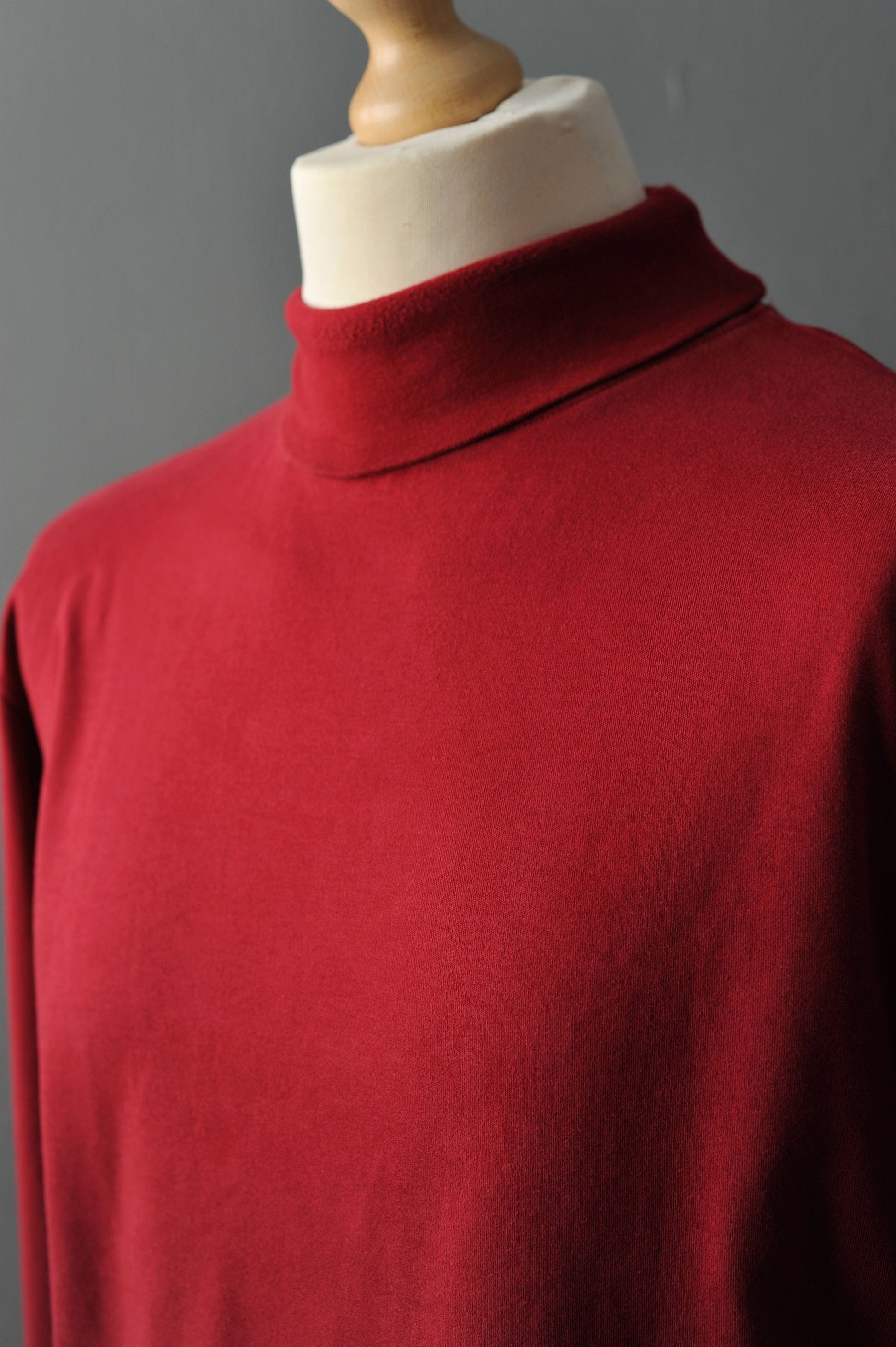 Vintage Red Polo Neck, 90s Mock Neck Cotton Top, Size Large