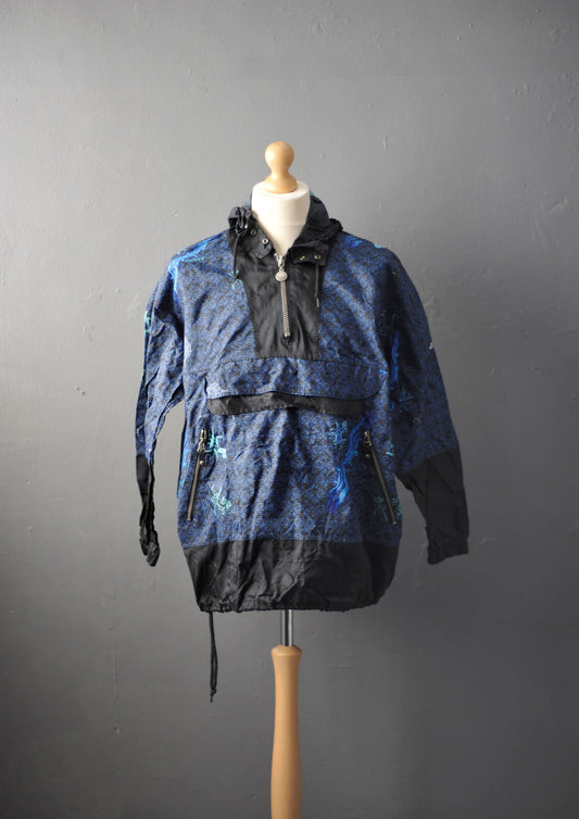 90s Pullover Windbreaker, Lightweight Jeantex Rain Coat with Hood, Size Small to Medium