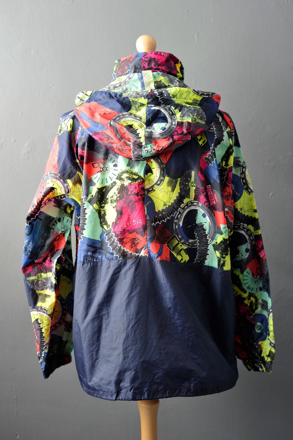 90s Waterproof Windbreaker, Lightweight Colourful Rain Coat with Hood, Size Large XL