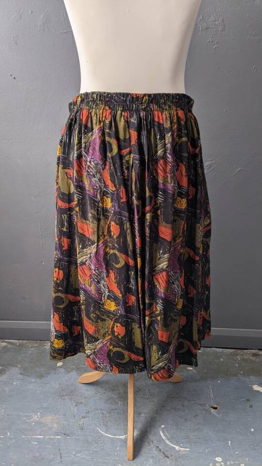 80s Autumn Colours Midi Skirt with Pocket, Plus Size