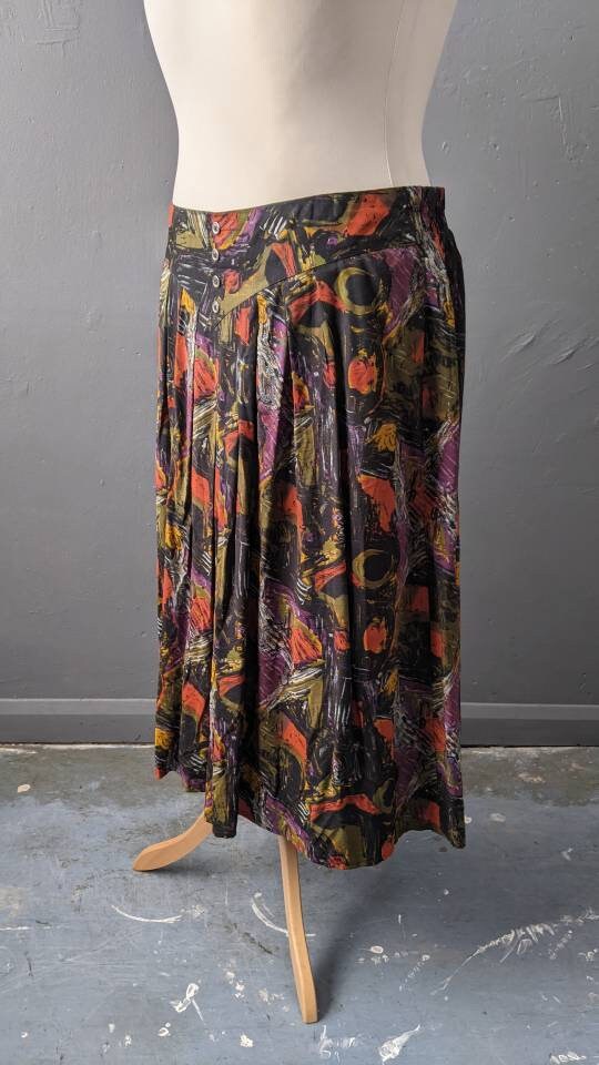 80s Autumn Colours Midi Skirt with Pocket, Plus Size