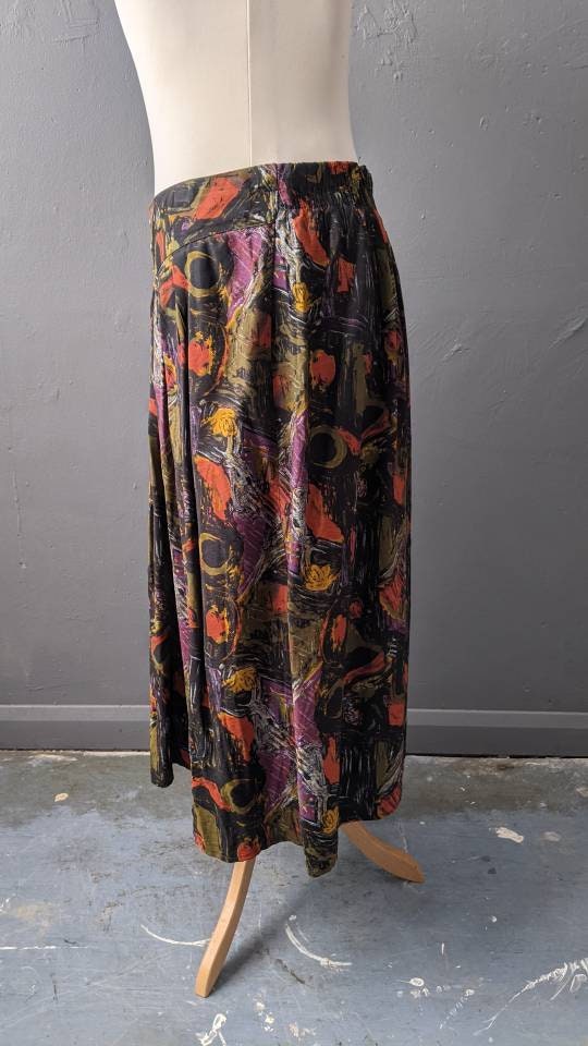 80s Autumn Colours Midi Skirt with Pocket, Plus Size