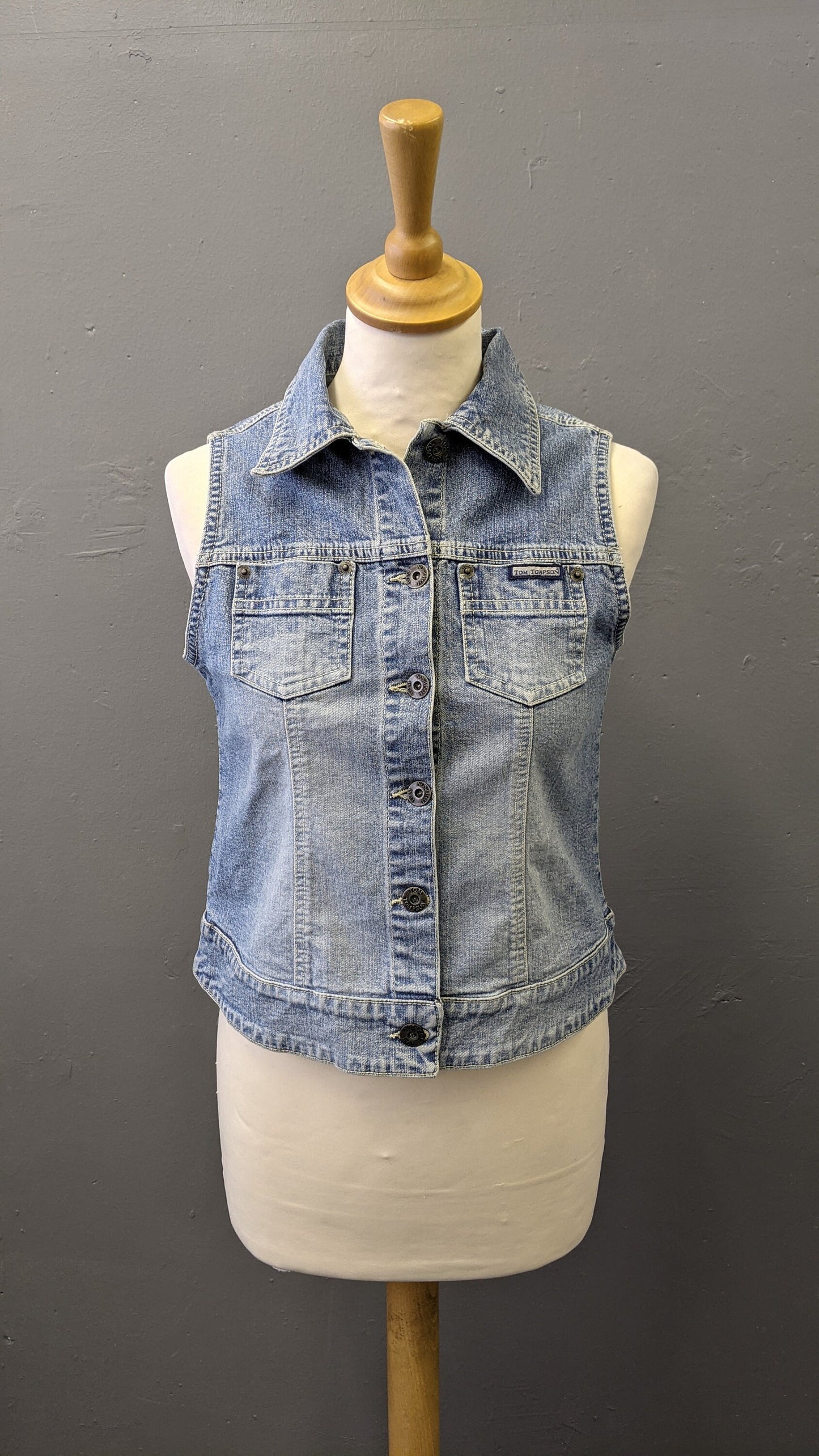 90s Light Blue Denim Vest, Tom Tompson Sleeveless Jean Jacket, Size Small