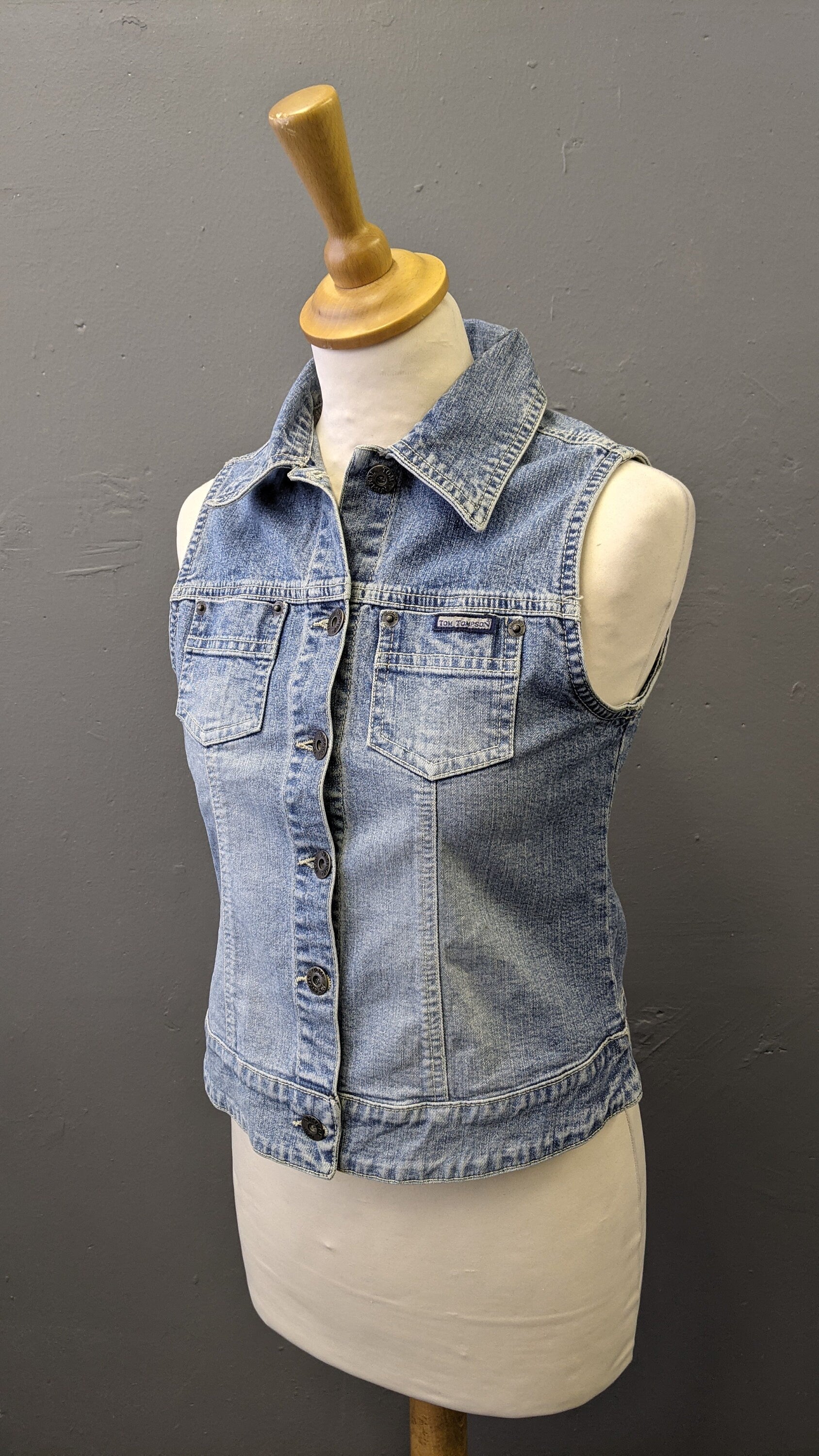 90s Light Blue Denim Vest, Tom Tompson Sleeveless Jean Jacket, Size Small