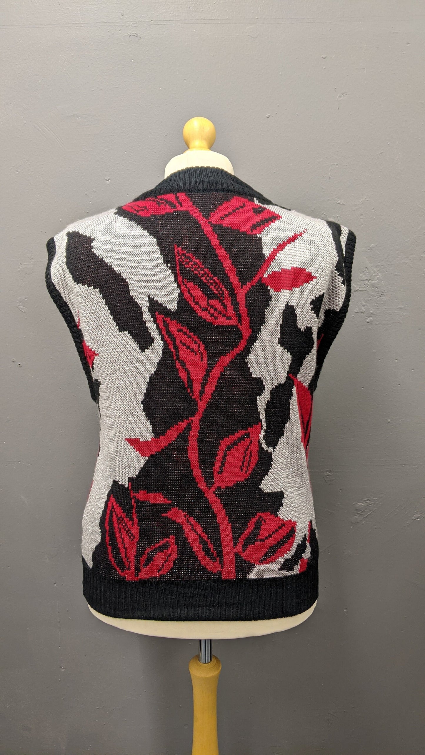 80s Knit Tank Top, Deep V Neck Sweater Vest, Sparkly Metallic Design, Size Medium