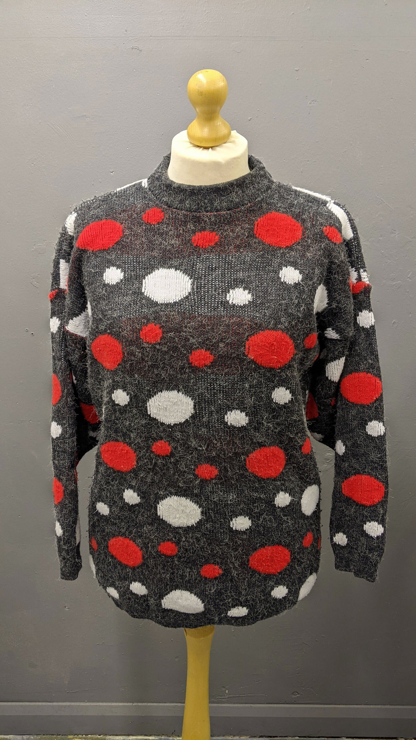 80s Spotty Long Sweater, Red Noses and Snowballs Festive Jumper, Plus Size XL