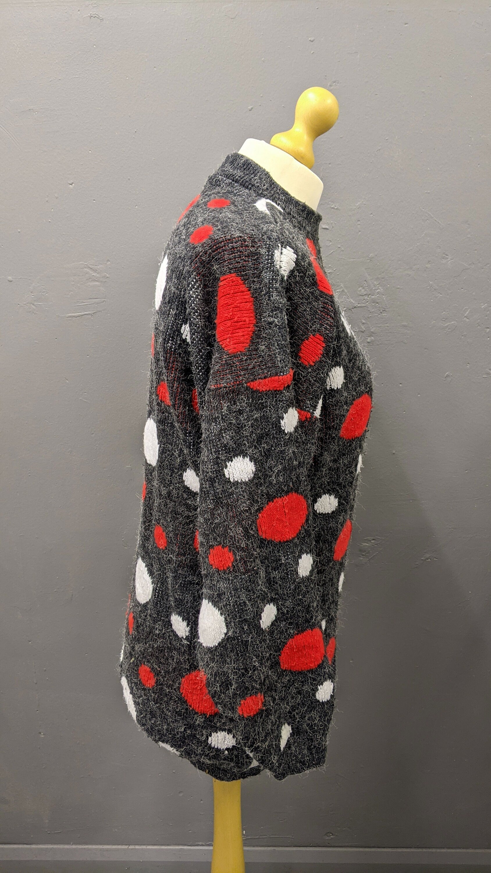 80s Spotty Long Sweater, Red Noses and Snowballs Festive Jumper, Plus Size XL