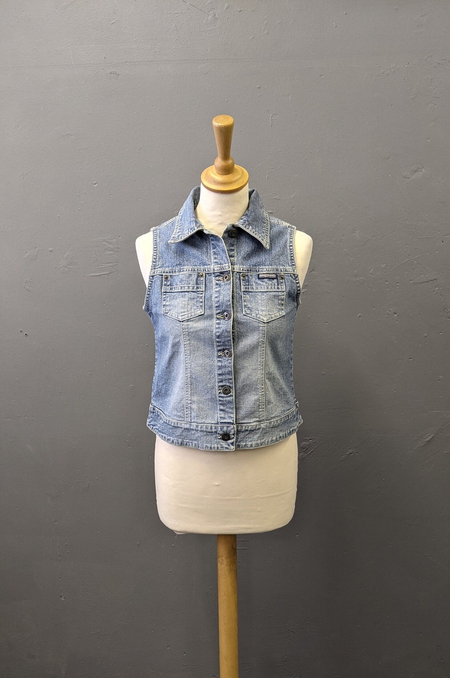 90s Light Blue Denim Vest, Tom Tompson Sleeveless Jean Jacket, Size Small