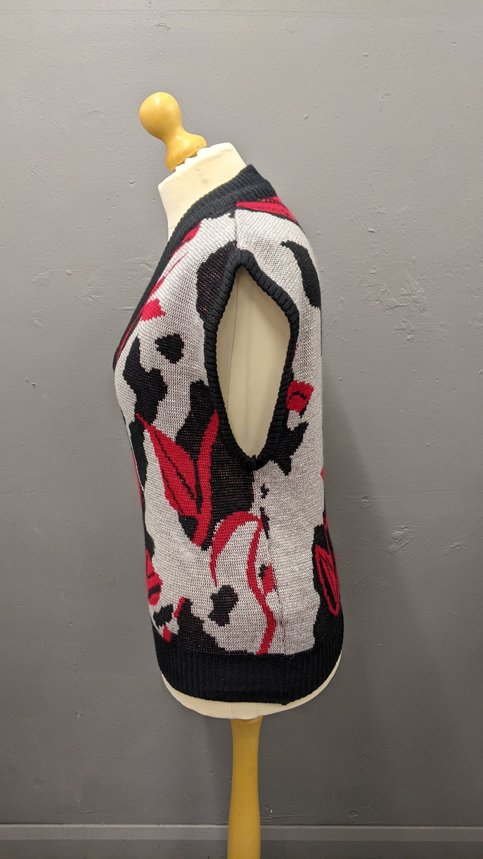 80s Knit Tank Top, Deep V Neck Sweater Vest, Sparkly Metallic Design, Size Medium