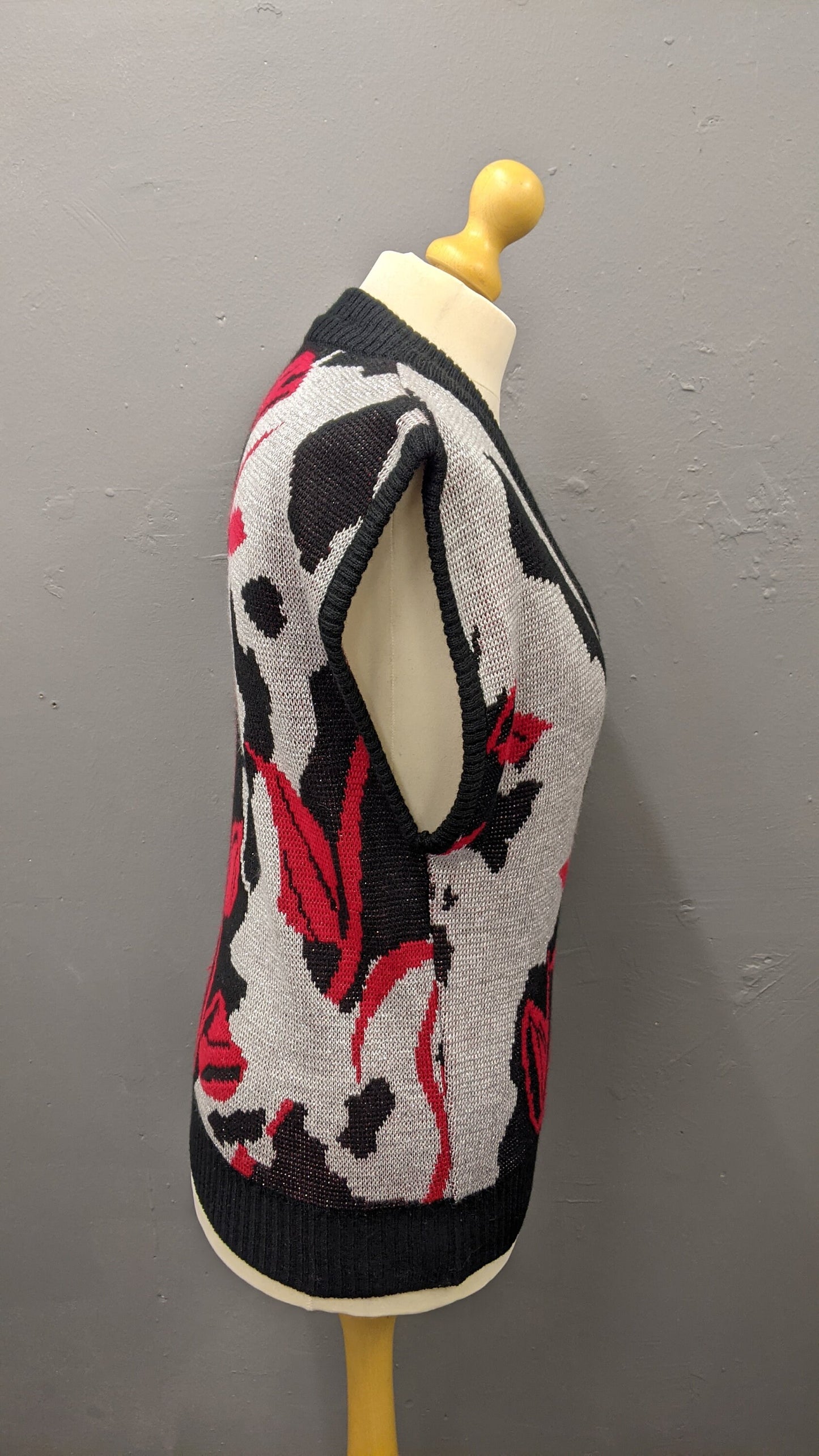 80s Knit Tank Top, Deep V Neck Sweater Vest, Sparkly Metallic Design, Size Medium
