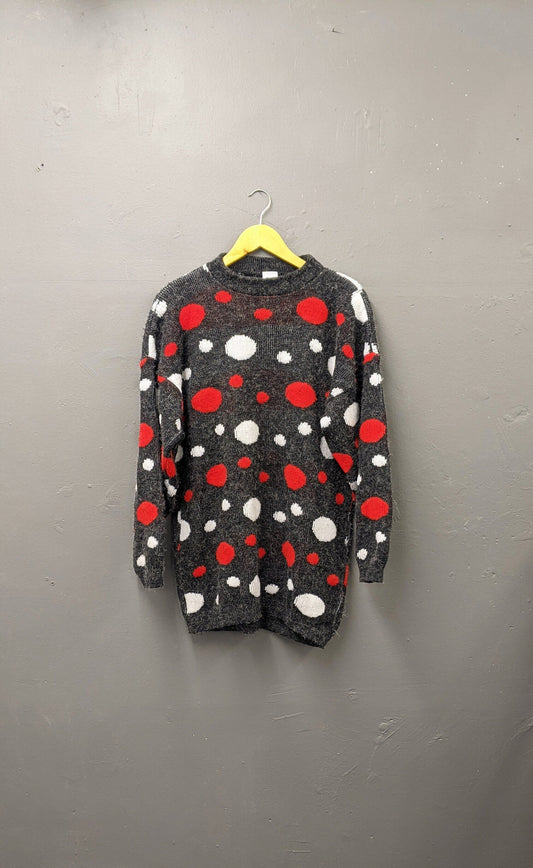 80s Spotty Long Sweater, Red Noses and Snowballs Festive Jumper, Plus Size XL