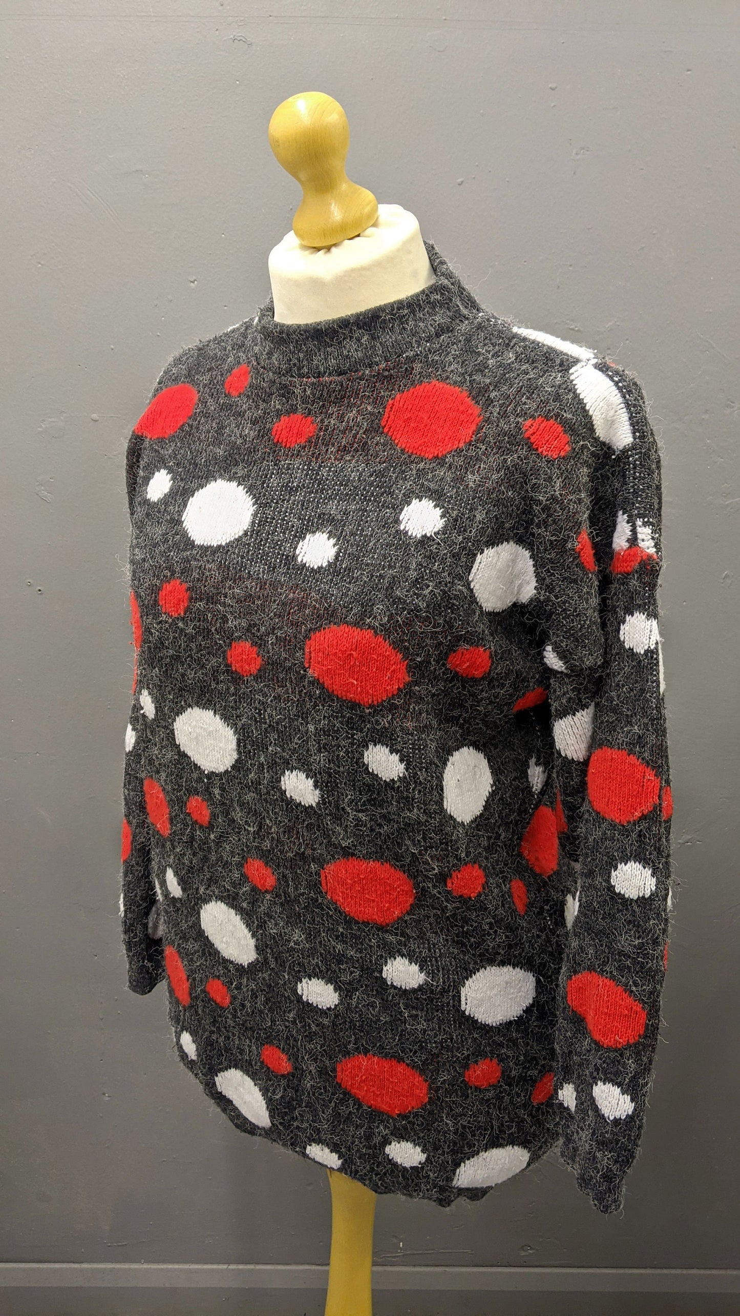 80s Spotty Long Sweater, Red Noses and Snowballs Festive Jumper, Plus Size XL