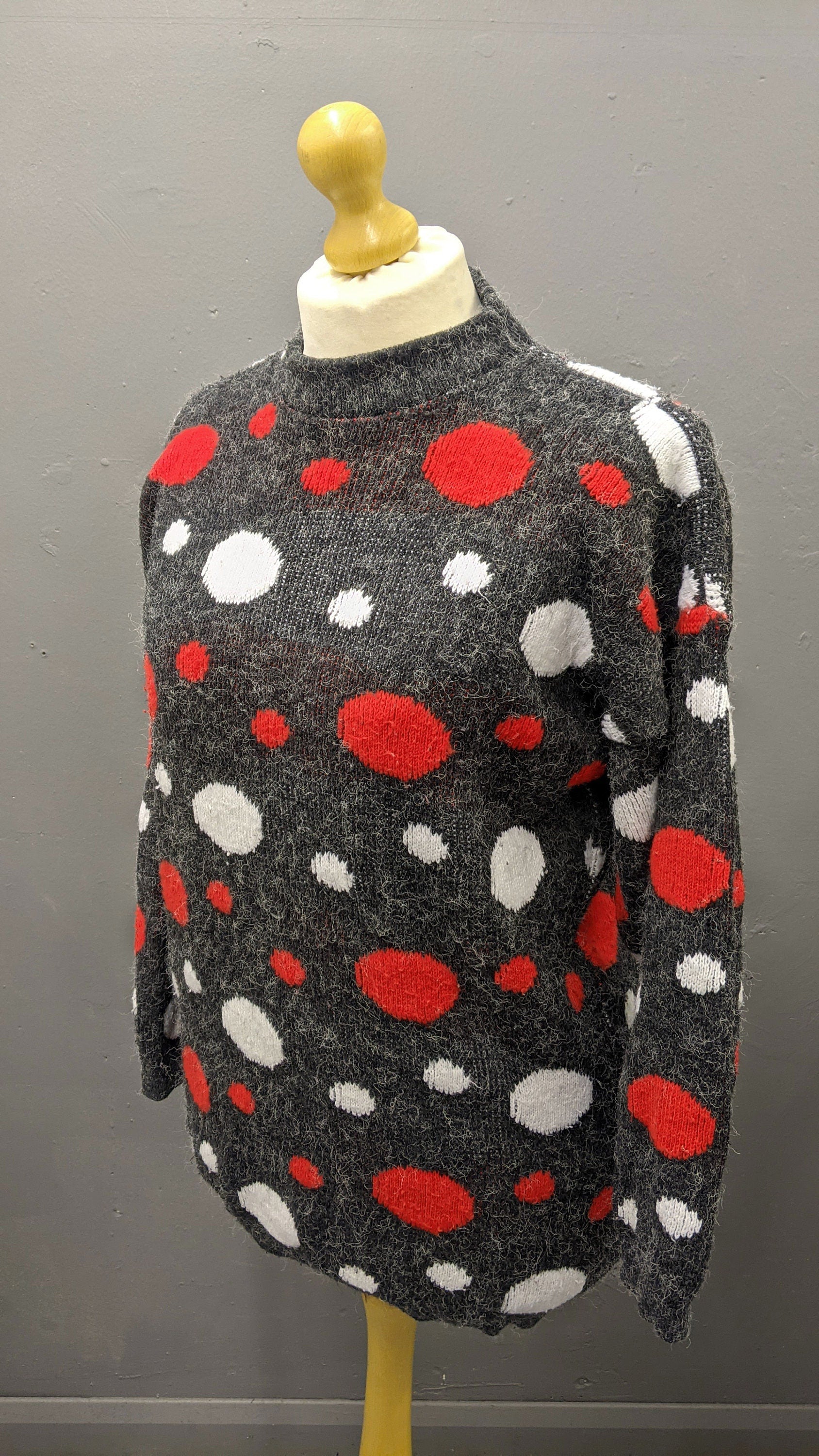 80s Spotty Long Sweater, Red Noses and Snowballs Festive Jumper, Plus Size XL