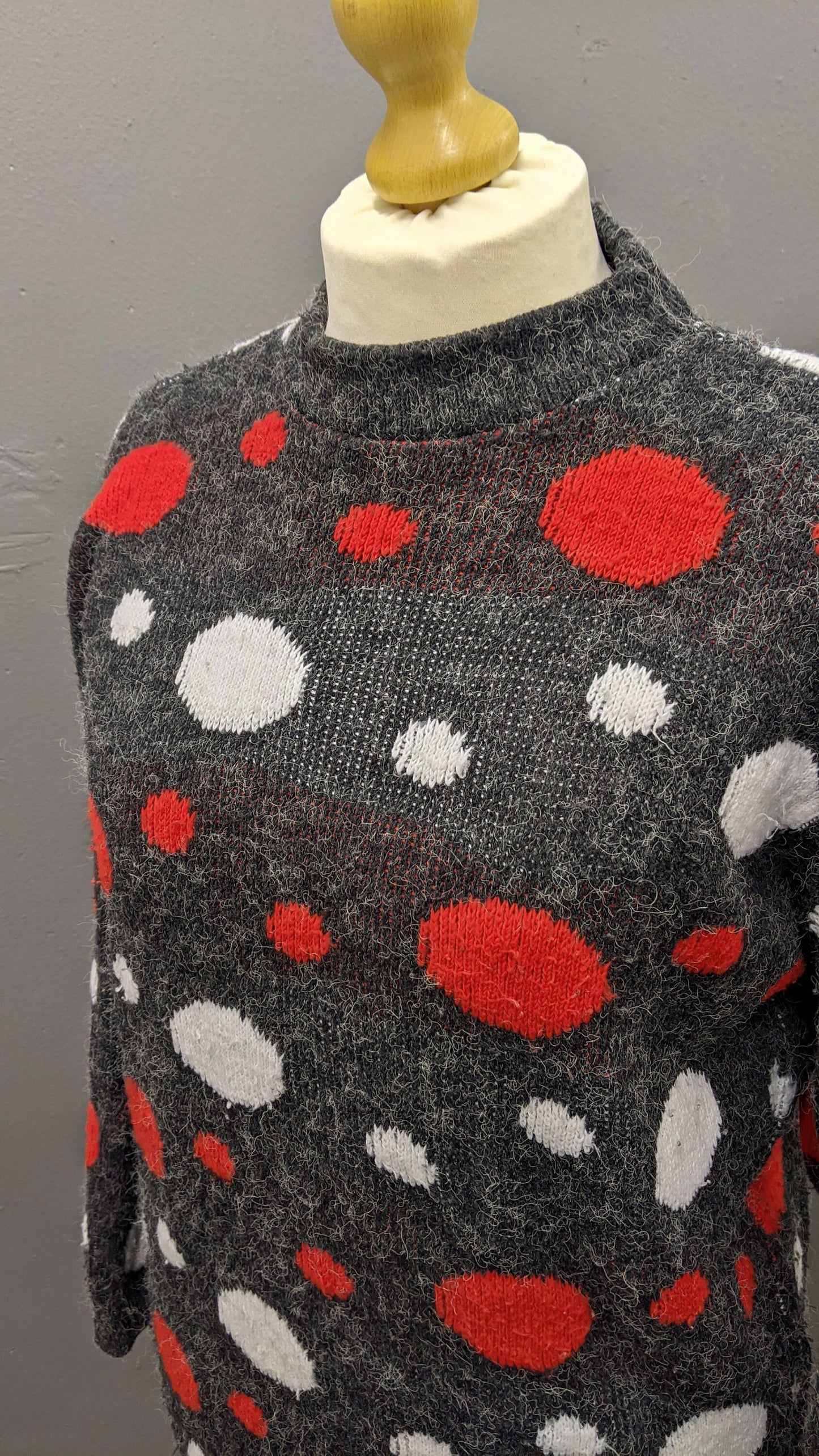 80s Spotty Long Sweater, Red Noses and Snowballs Festive Jumper, Plus Size XL