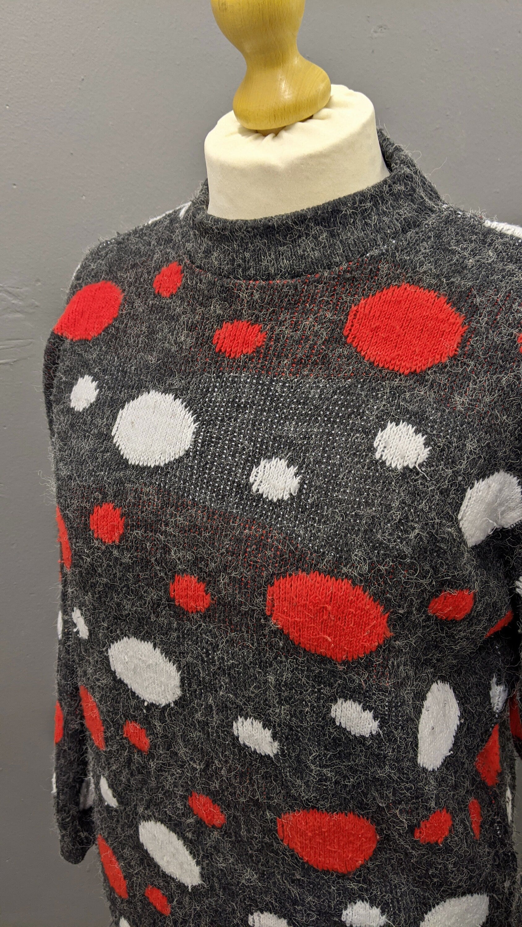 80s Spotty Long Sweater, Red Noses and Snowballs Festive Jumper, Plus Size XL