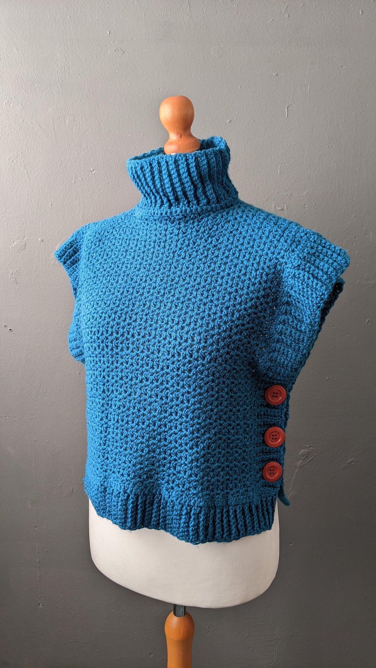 90s Turtleneck Knit Tank Top, High Neck Sweater Vest, Size Medium