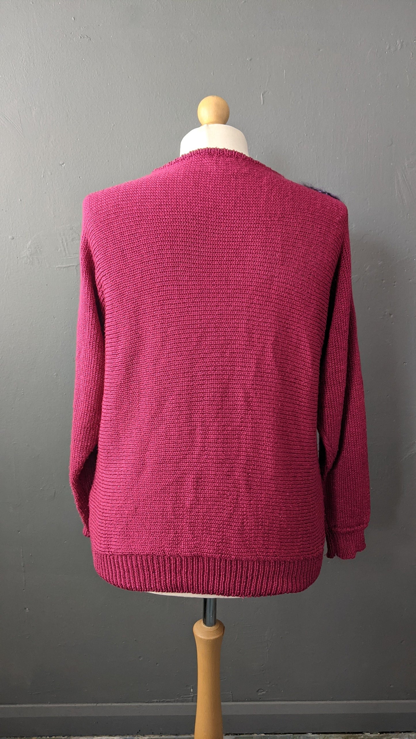 Kitsch 80s Magenta Sweater, Eighties Party Embellished Jumper, Size Medium