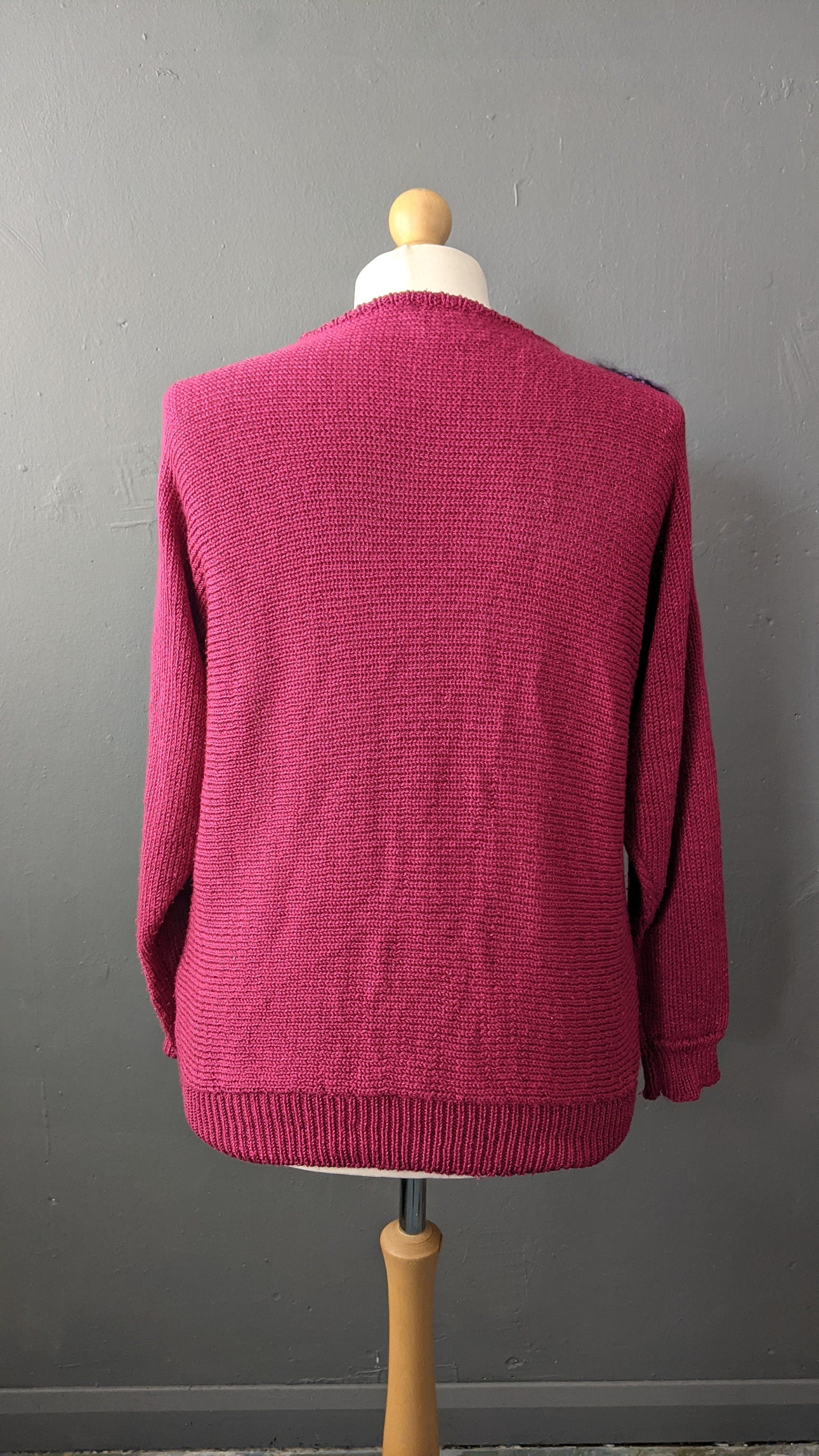Kitsch 80s Magenta Sweater, Eighties Party Embellished Jumper, Size Medium