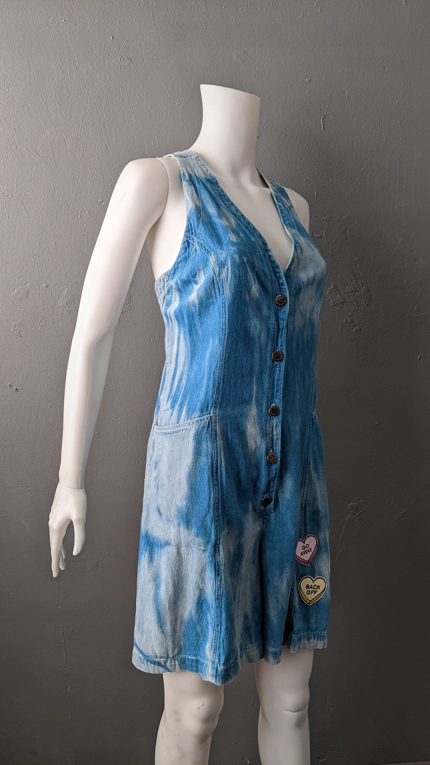 Tie Dye Denim Jumpsuit, Short Flared Overalls, Candy Festival Culotte Playsuit, Size Medium