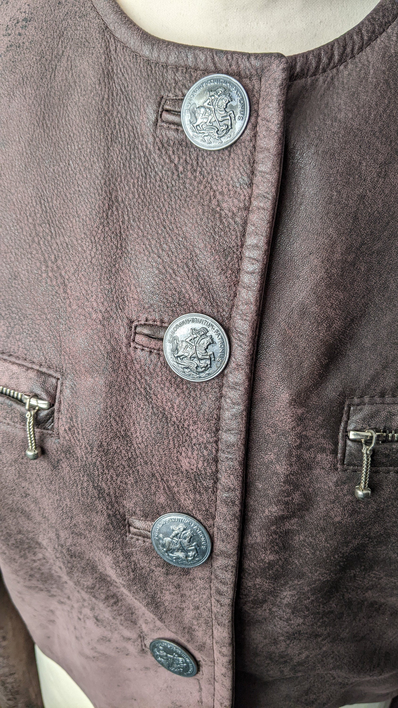 Cropped Leather Jacket with Distressed Finish, Vintage 80s Bolero, Size Small