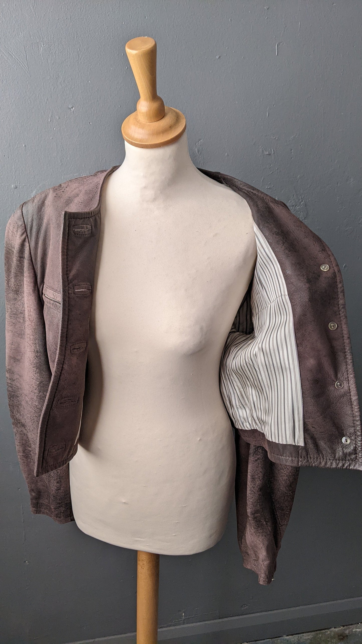 Cropped Leather Jacket with Distressed Finish, Vintage 80s Bolero, Size Small