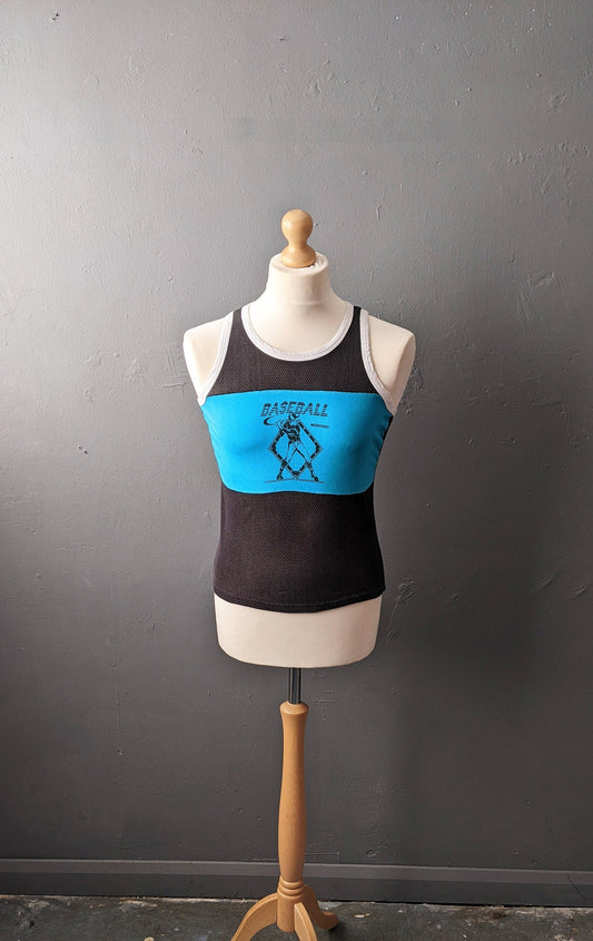 80s Fishnet Baseball Top, Summer Sleeveless Mesh Vest, Size Small Medium